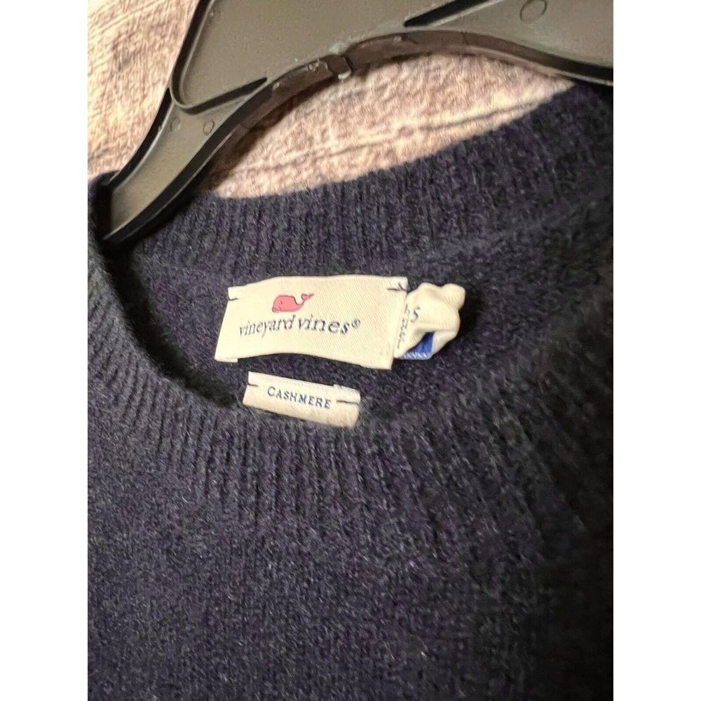 Vineyard Vines Lofty CASHMERE Crewneck Sweater Deep Bay Navy Slits S $248 - Picture 4 of 7